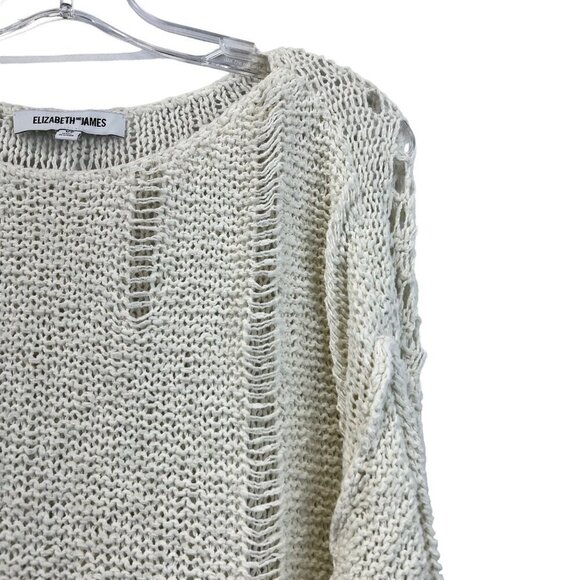 Elizabeth and James Long Cuffed Sleeve Distressed Sweater Cream/Brown XS - Picture 4 of 9